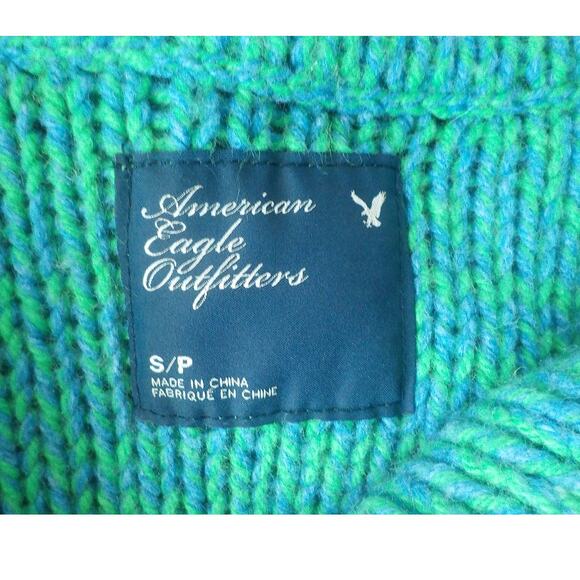 AEO American Eagle Outfitters Green Blue Wool Rabbit Hair Cardigan Sweater Small - Picture 8 of 11